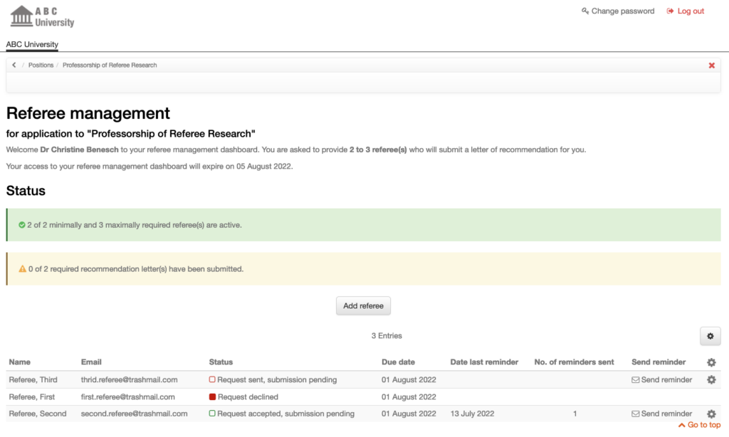 Selectus Feature Focus Referee Management Dashboard for Applicants Selectus Solutions