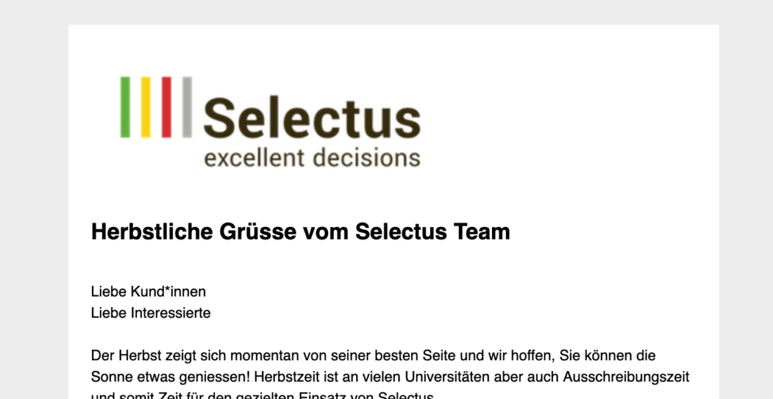 Ausschnitt Selectus-Newsletter Herbst 2023